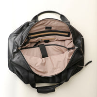 Open Black Leather Duffle Bag