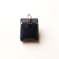 Back view of blue Airpod Case Santi Jr. leather with snap closure
