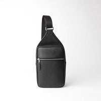 Crossbody-bag-messenger-leather-black-andre-front-view-with-silver-hardware