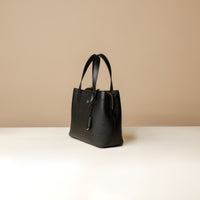 Side view of black Premium leather Boss Bag Top Handle for organized daily carry