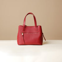 Back view of red Premium leather Boss Bag Top Handle for organized daily carry