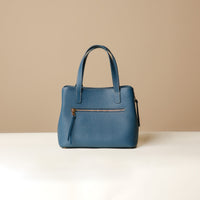 Back view of blue Premium leather Boss Bag Top Handle for organized daily carry