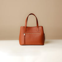 Back view of brown Premium leather Boss Bag Top Handle for organized daily carry