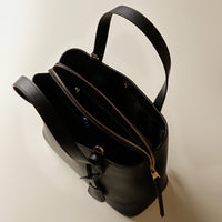 Open interior of black Premium leather Boss Bag Top Handle for organized daily carry
