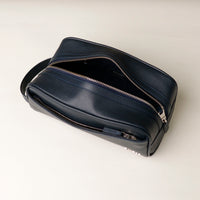 Toiletry bag Emmiliano, navy blue, handcrafted with premium leather, open view