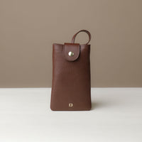 Front view of brown Leather Josephine Phone Pouch by Danilos
