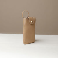 Side view of beige Leather Josephine Phone Pouch by Danilos