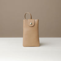 Front view of beige Leather Josephine Phone Pouch by Danilos