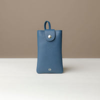 Front view of blue Leather Josephine Phone Pouch by Danilos
