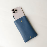 Open view of blue Leather Josephine Phone Pouch by Danilos