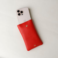 Open view of red Leather Josephine Phone Pouch by Danilos