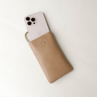 Open view of beige Leather Josephine Phone Pouch by Danilos