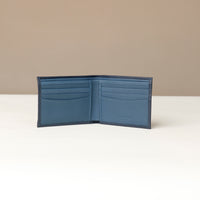 Inside view of a Blue nappa leather Milano wallet with nine slots