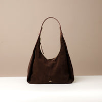 Handbag top-handle tote, Mia Minimale, suede leather, brown, front view