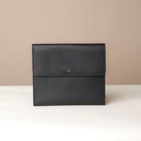 Front view of Danilos professional black leather portfolio with compartments