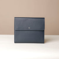 Front view of Danilos Carry-Master Portfolio in Marine leather with foldable design